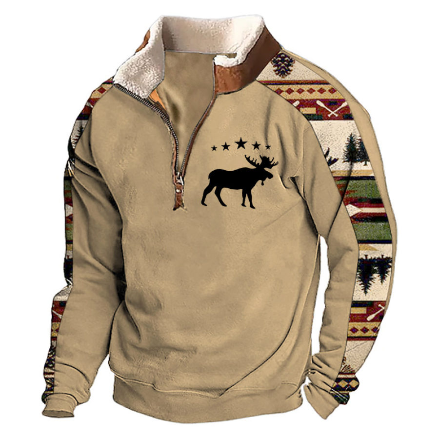 

Sweat-shirt Vintage Pour Hommes Moose Creek Ethnique En Peluche Quart De Zip Hauts Quotidiens