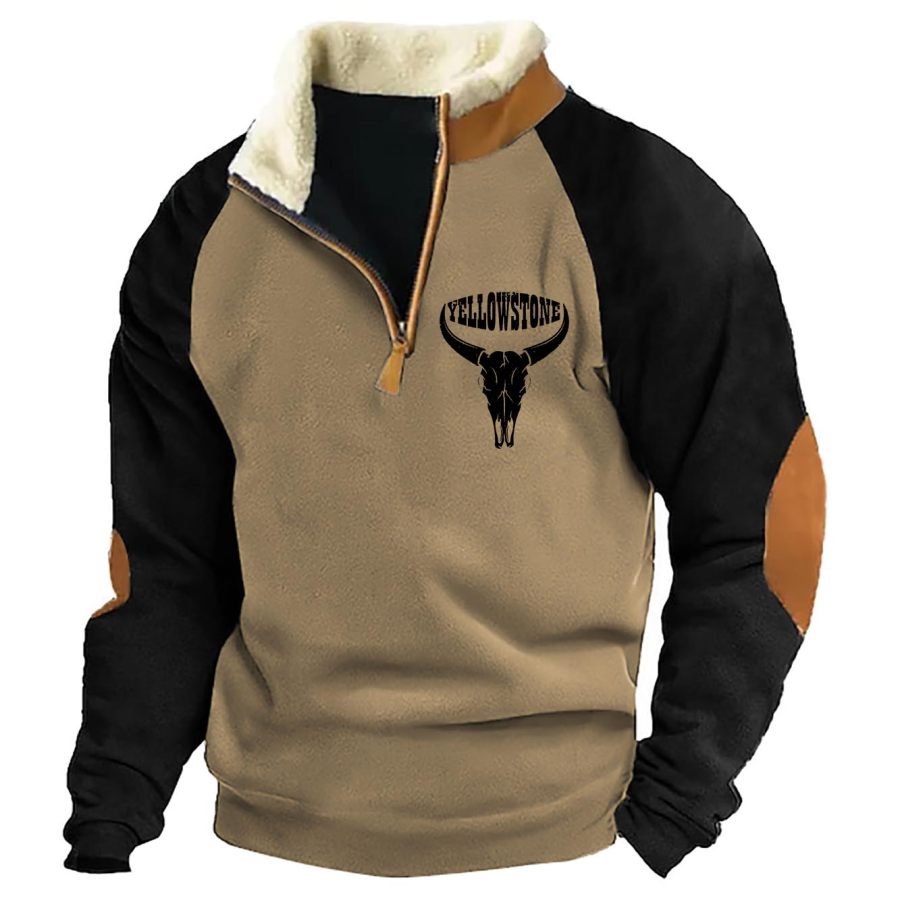 

Men's Sweatshirt Quarter Zip Plush Collar Yellowstone Vintage Colorblock Daily Tops