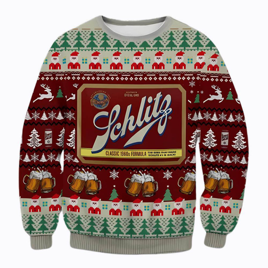 

Sudadera Navideña Fea Con Estampado 3D De Cerveza Schlitz Para Hombre