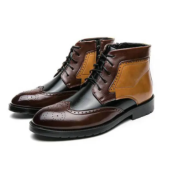 Men's Martin Boots Colorblock British Style Brogue Work Boots - Cotosen.com