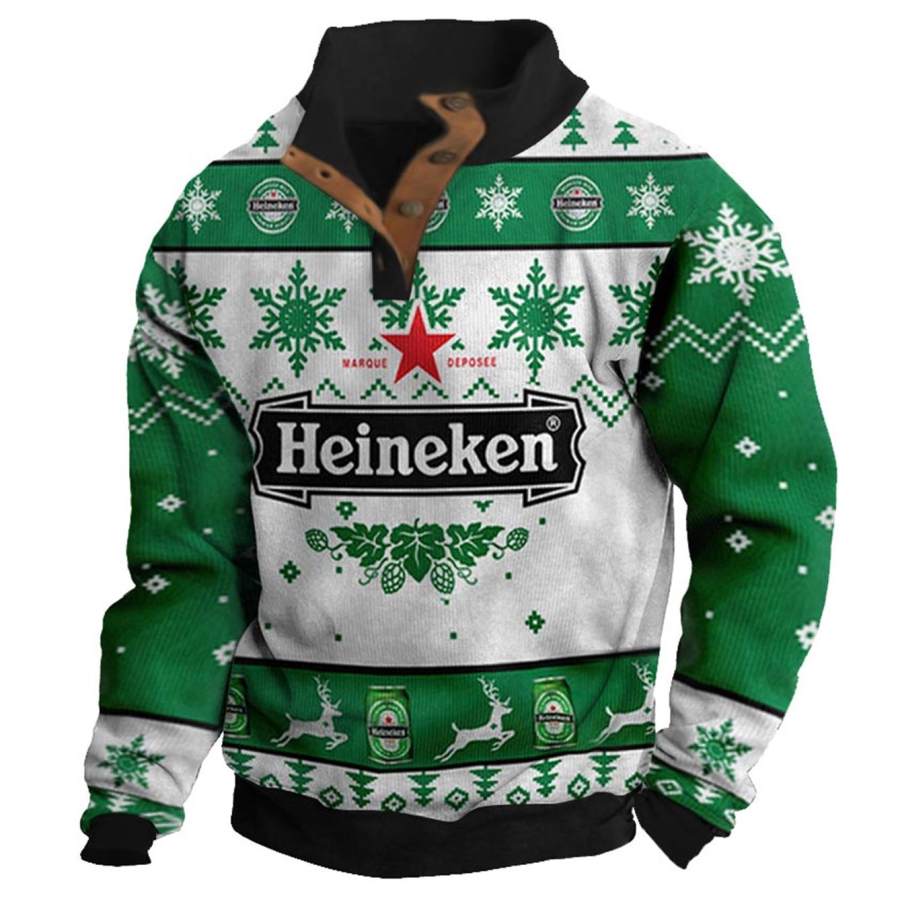 

Herren Ugly Christmas Sweatshirt Heineken Beer Buttons Daily Tops