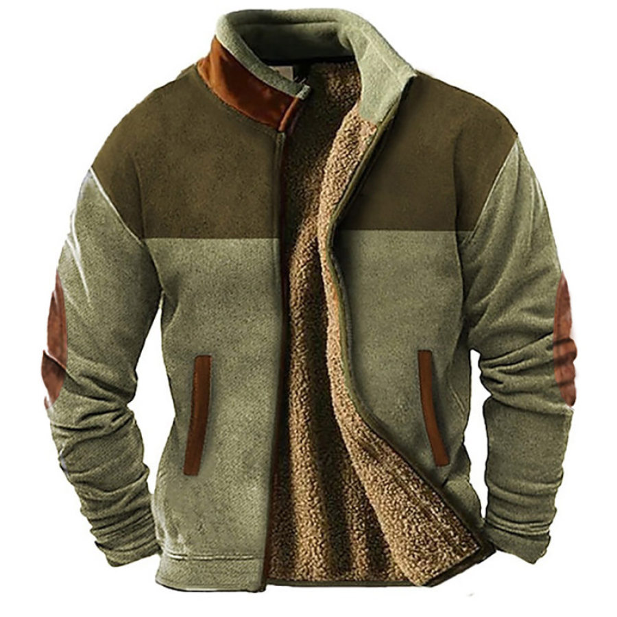 

Warmer Schwerer Vintage-Fleece-Sweatshirt-Jackenmantel Mit Farbblock Für Herren