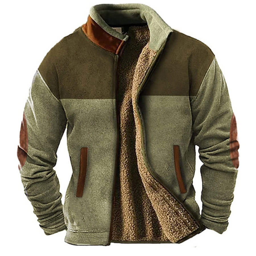 

Chaqueta Tipo Sudadera Con Bloques De Colores Pesados Y Cálidos De Forro Polar Vintage Para Hombre