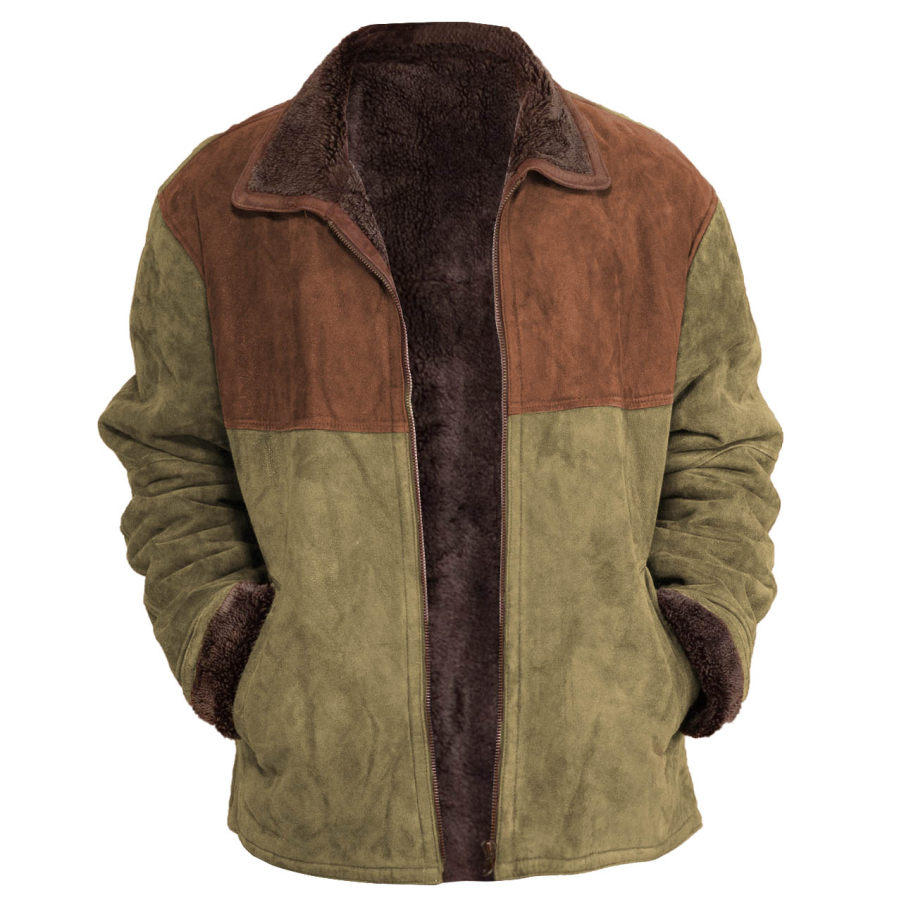 

Chaqueta De Ante Vintage Para Hombre Forro Polar Cálida Gruesa Pesada Con Bloques De Color