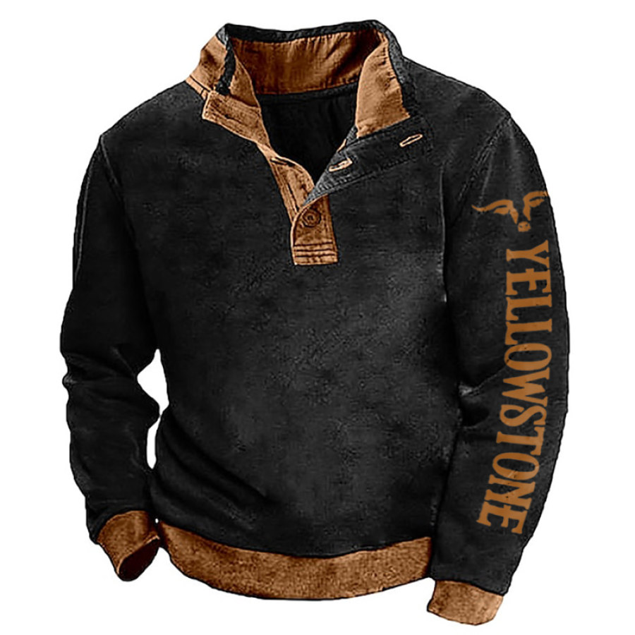 

Sudadera Para Hombre Vintage Yellowstone Botón Cuello Alto Colorblock Tops Diarios