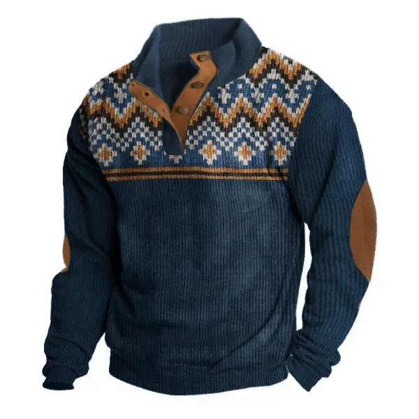 Corduroy Men's Outdoor Retro Ethnic Henley Neck Sweatshirt Thickened Tactical Top - Cotosen.com