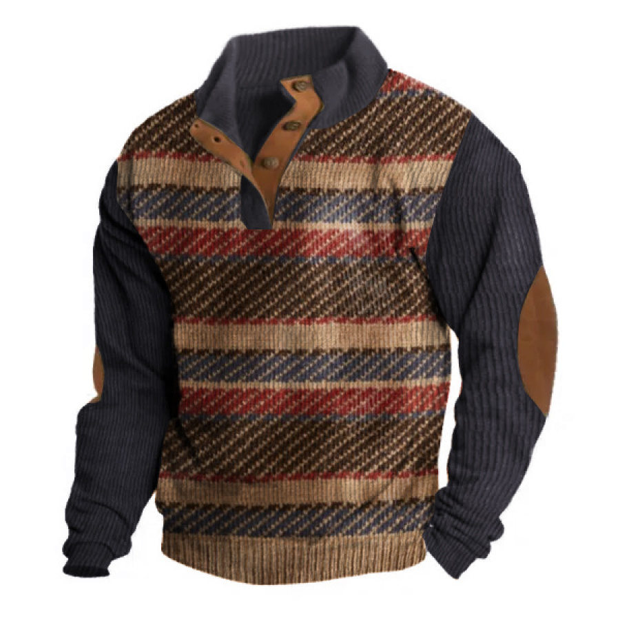 

Herren Outdoor Retro Stripes Cord Henley Neck Sweatshirt Verdicktes Taktisches Oberteil