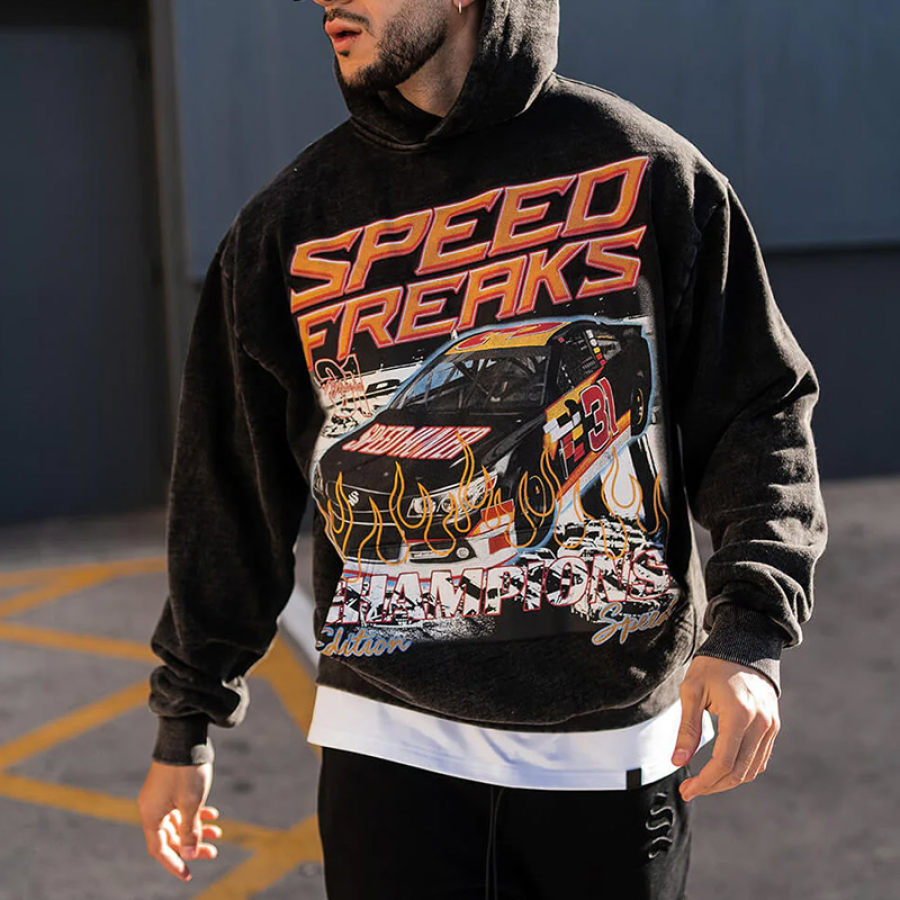 

SUDADERA CON CAPUCHA OVERSIZE PARA HOMBRE ESTAMPADO VINTAGE SPEED FREAKS