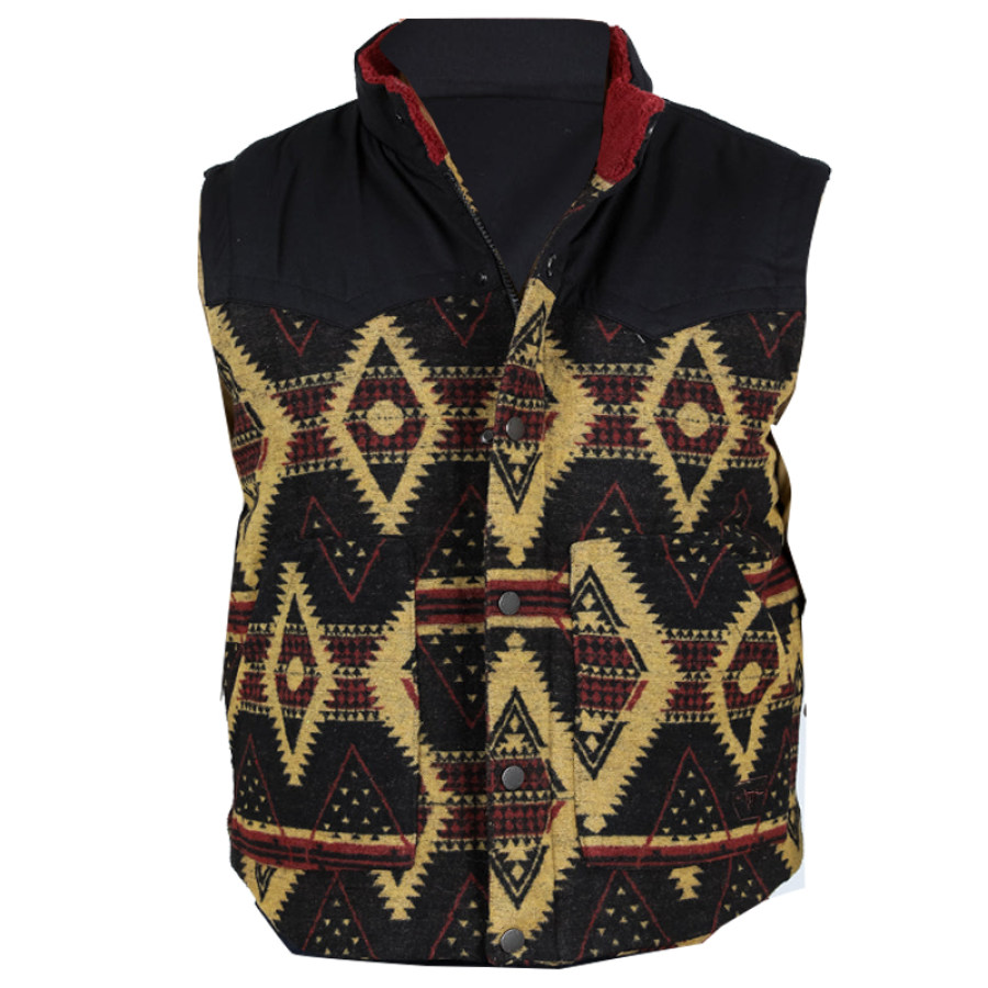 

Mens Vintage Ethnic Ethnic Geometric Pattern Woolen Blend Vest Stand Collar Vest Jacket