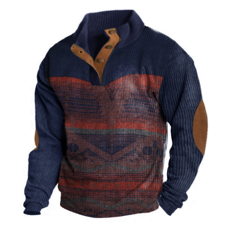 

Sudadera Gruesa Henley De Pana Con Estampado étnico Azteca Vintage Para Hombre