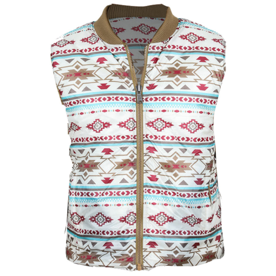 

Mens Vintage Ethnic Aztec Quilted Woolen Blend Vest Stand Collar Vest Jacket