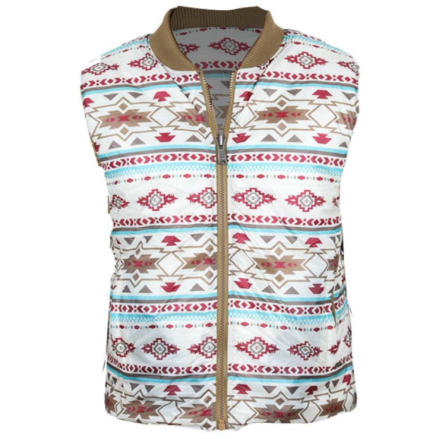 

Chaleco De Mezcla De Lana Acolchado Azteca étnico Vintage Para Hombre Chaqueta Con Cuello Levantado