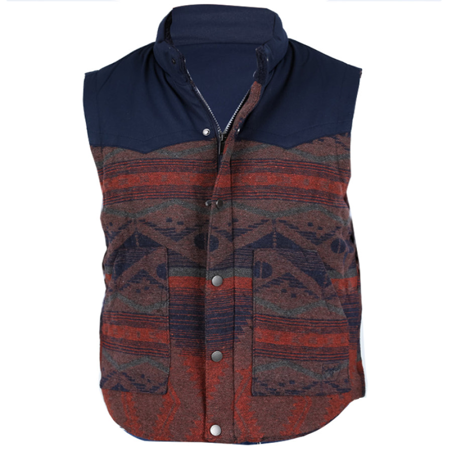 

Mens Vintage Ethnic Aztec Woolen Blend Vest Stand Collar Vest Jacket