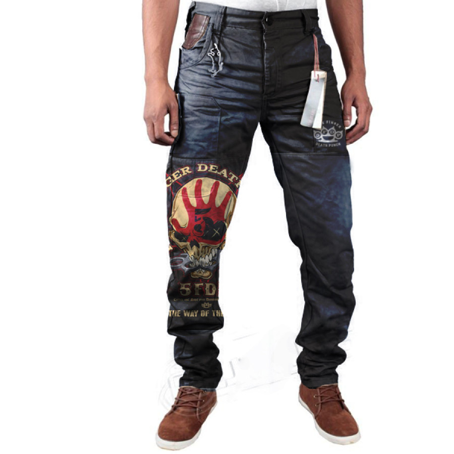 

Pantalones Cargo Con Estampado De Banda De Heavy Metal Desgastados Retro Para Hombre Pantalones De Motocicleta