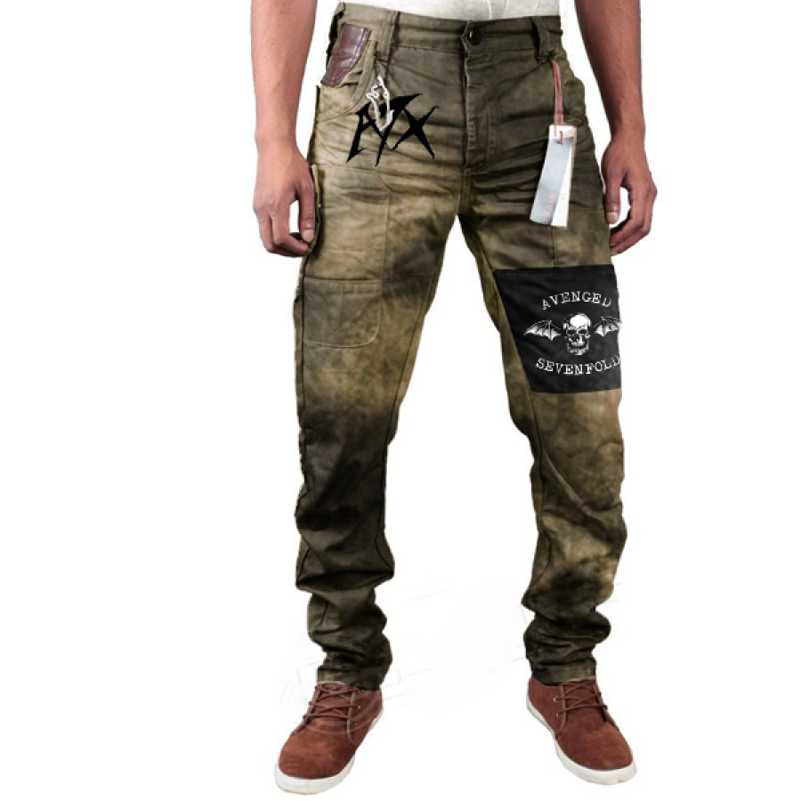 

Pantalones Cargo Para Hombre Estilo Retro Desgastados Con Estampado Lavado A7x Banda De Heavy Metal Música Rock Pantalones Cargo Pantalones De Motocicleta