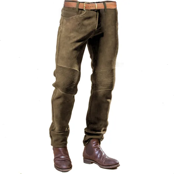 Men Vintage Suede Trousers Quilted Outdoor Motorcycle Casual Pants Daily Pants - Cotosen.com