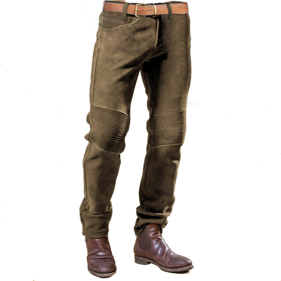 

Men Vintage Suede Trousers Quilted Outdoor Motorcycle Casual Pants Daily Pants