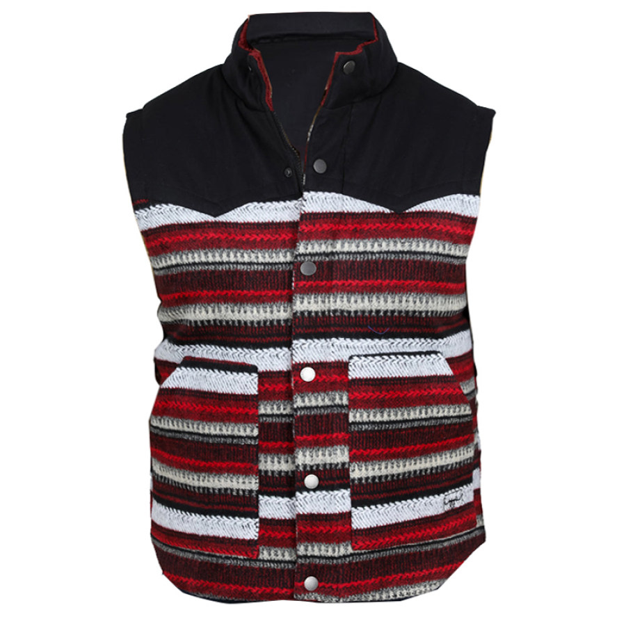 

Mens Vintage Ethnic Aztec Stripe Woolen Blend Vest Stand Collar Vest Jacket