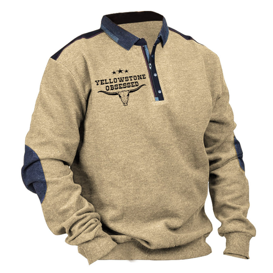 

Sudadera Para Hombre Vintage Yellowstone Con Cremallera Cuarto Y Cuello Polo Tops Diarios Caqui