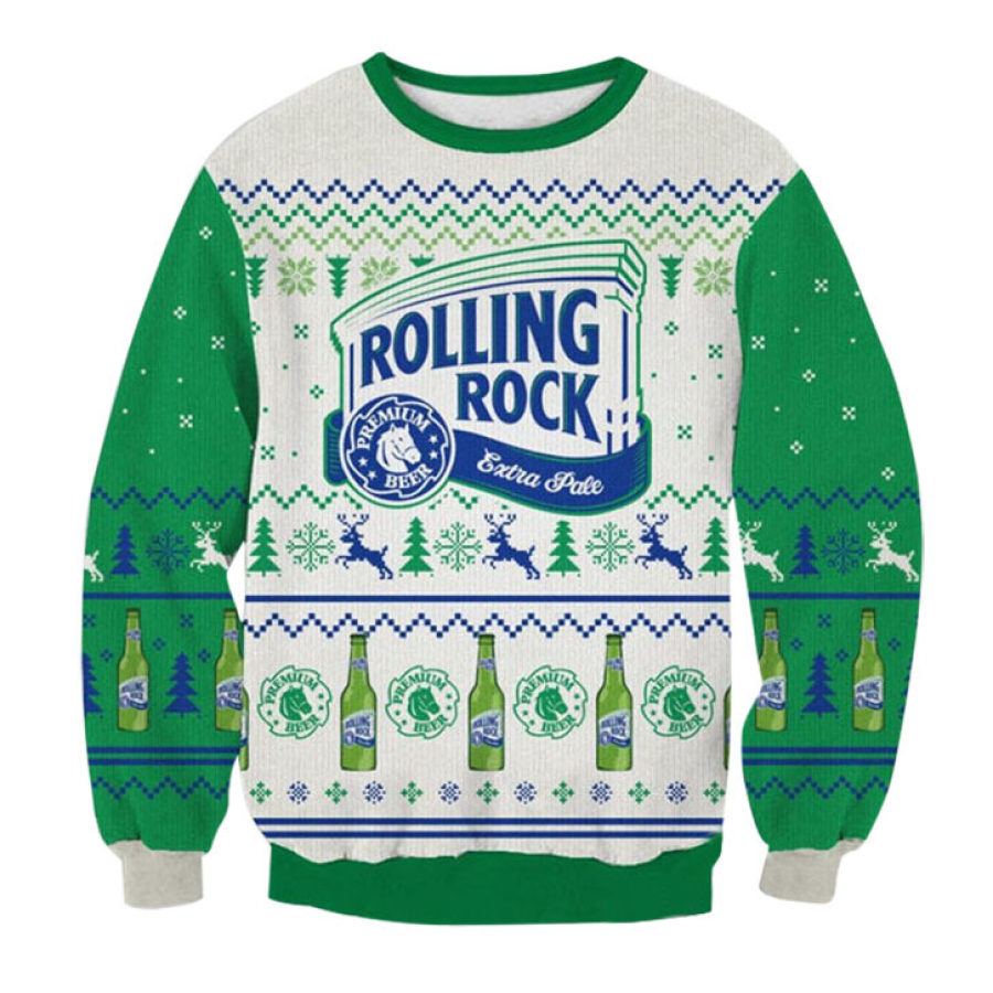 

Sudadera Navideña Fea Con Estampado 3D De Cerveza Extra Pálida Rolling Rock Para Hombre