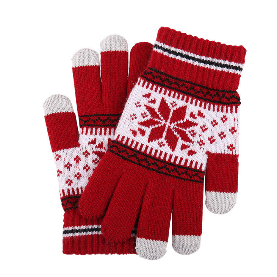 

Рождественские снежинки с сенсорным экраном теплые вязаные шерстяные перчатки