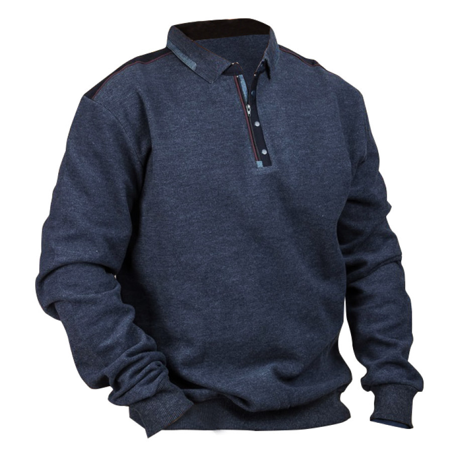 

Sudadera Para Hombre Vintage Con Cremallera De Un Cuarto Y Cuello Polo Tops Diarios Azul Marino