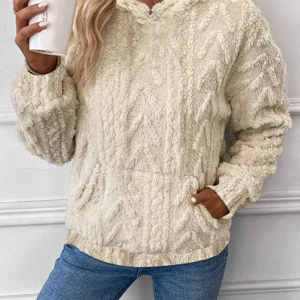 Women's Casual Jacquard Hooded Loose Fleece Thermal Sweatshirt - Cotosen.com