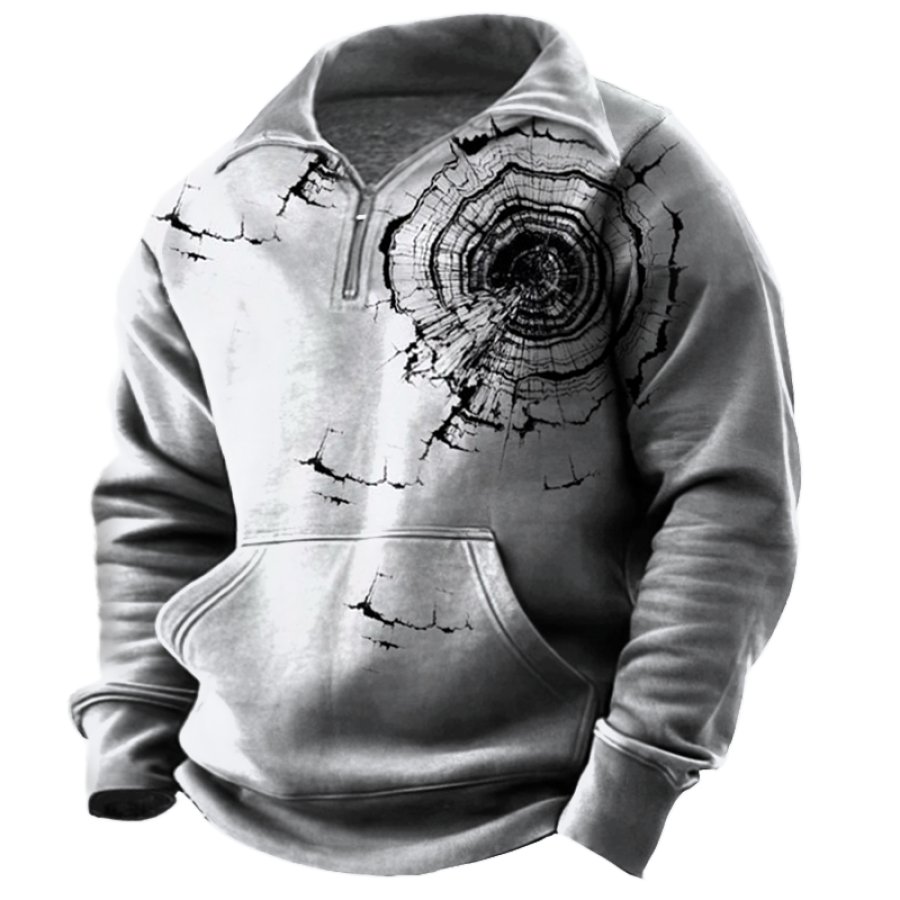 

Sweat-shirt Rétro à Col Zippé Et Imprimé Anneau Annuel Pour Hommes