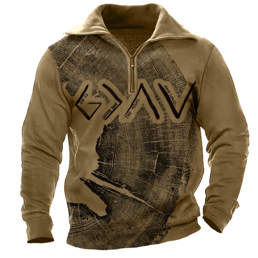 

God Is Greater Than The Highs And Lows Men's Quarter Zip Collar Print Sweatshirt