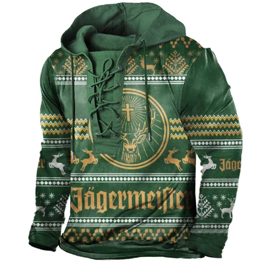

T-Shirt Homme Jagermeister Noël Manches Longues À Lacets Capuche Extérieur Quotidien Hauts Vert