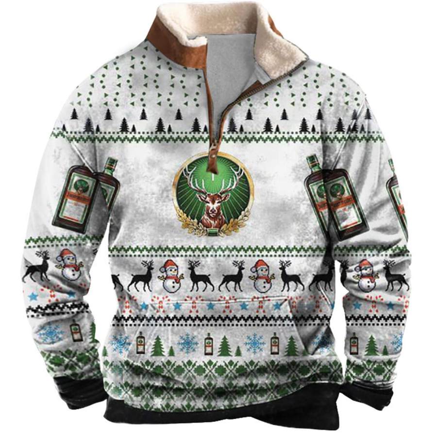 

Sudadera Para Hombre Con Cremallera De Un Cuarto Jagermeister Ugly Christmas Plush Collar Vintage Tops Diarios