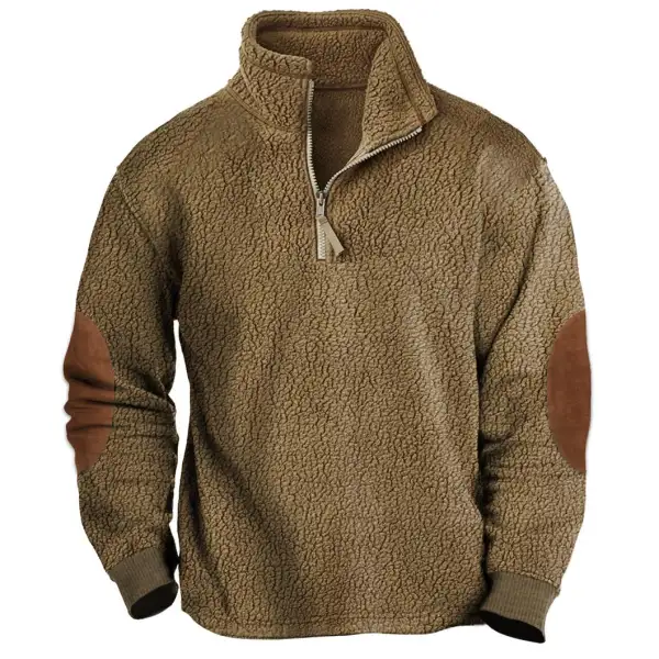 Men's Sweatshirt Vintage Fleece Quarter Zip Thick Colorblock Daily Tops - Cotosen.com