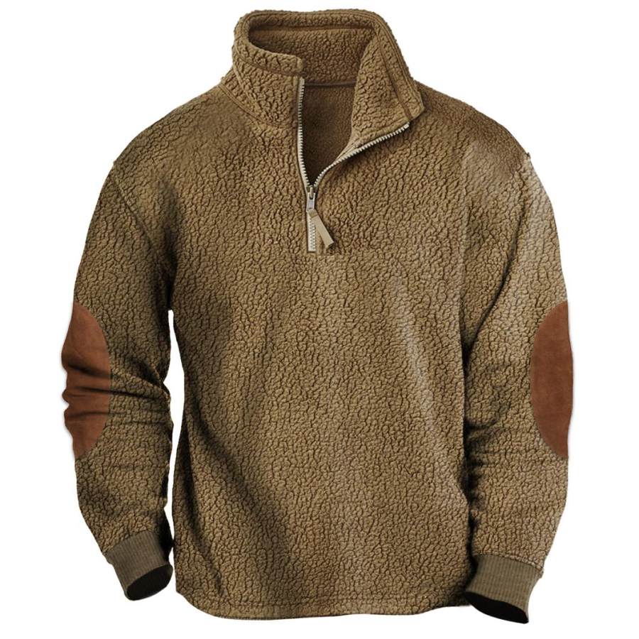 

Sweat-shirt Vintage En Polaire Pour Hommes Fermeture éclair Sur Un Quart épais Chaud Color Block Hauts Quotidiens