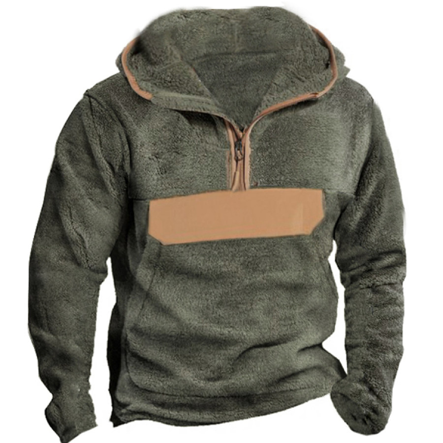 

Sweat-shirt à Capuche En Polaire Pour Hommes Demi-fermeture éclair Extérieur Fermeture éclair 1/4 Vintage Poche Kangourou Polaire Douce Pull Tactique