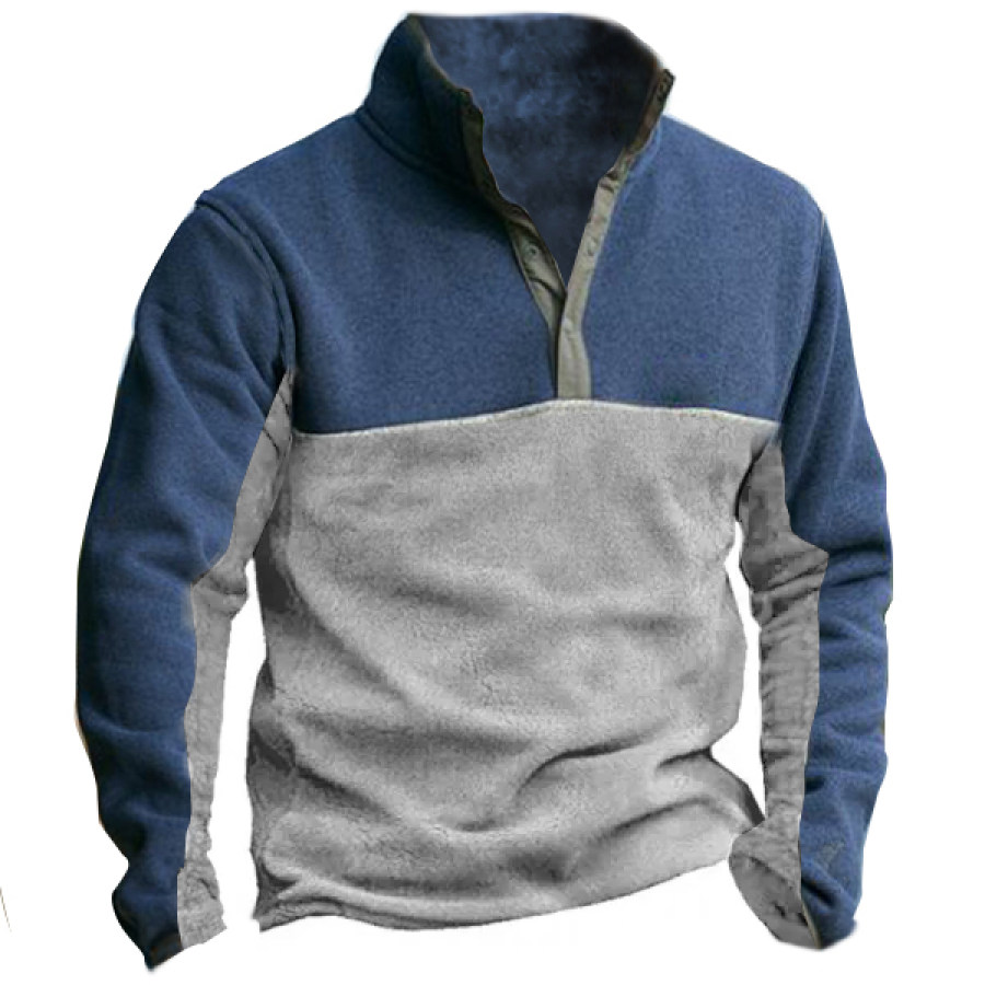 

Sudadera Henley Con Botones Ocultos Y Cuello Polar Para Hombre Jersey Táctico De Terciopelo De Grano Pequeño Con Contraste De Color Vintage Para Exteriores