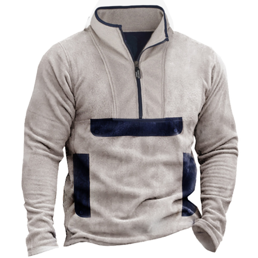 

Мужской флисовый свитшот на молнии с половиной молнии уличный винтажный бархатный тактический пуловер контрастного цвета с карманами с мелким зерном