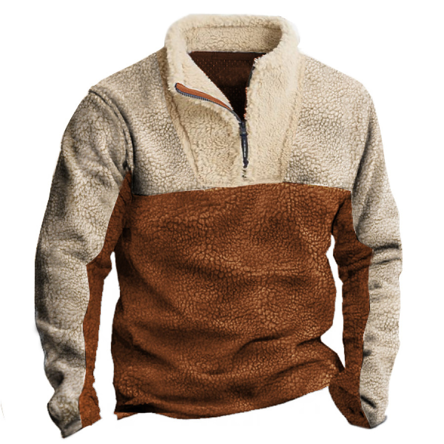 

Мужской флисовый платок на молнии с воротником-стойкой уличный свитер на молнии 1/4 винтажный контрастный цвет теплый флисовый тактический пуловер в стиле Тедди