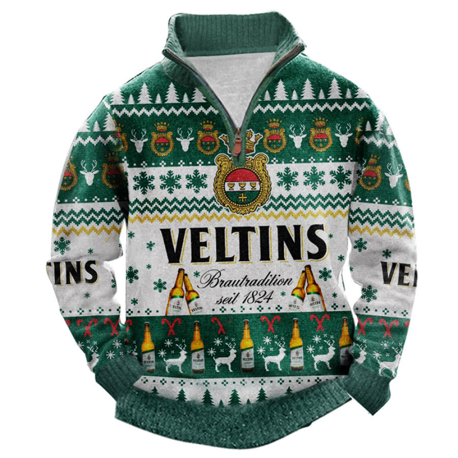 

VLS Ugly Christmas Sweater 1/4 Zip Stand Collar Sweatshirt