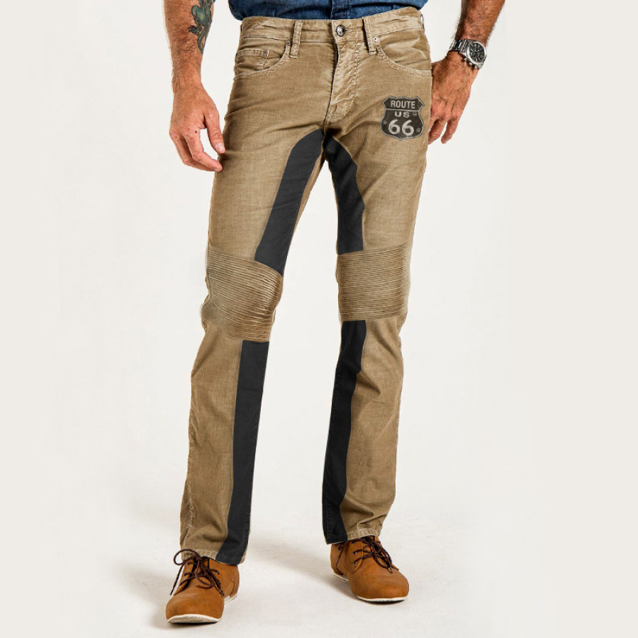 

Pantalon Cargo Vintage Route 66 Pour Hommes Matelassé Au Genou Pour L'extérieur Moto Décontracté Pantalon Quotidien