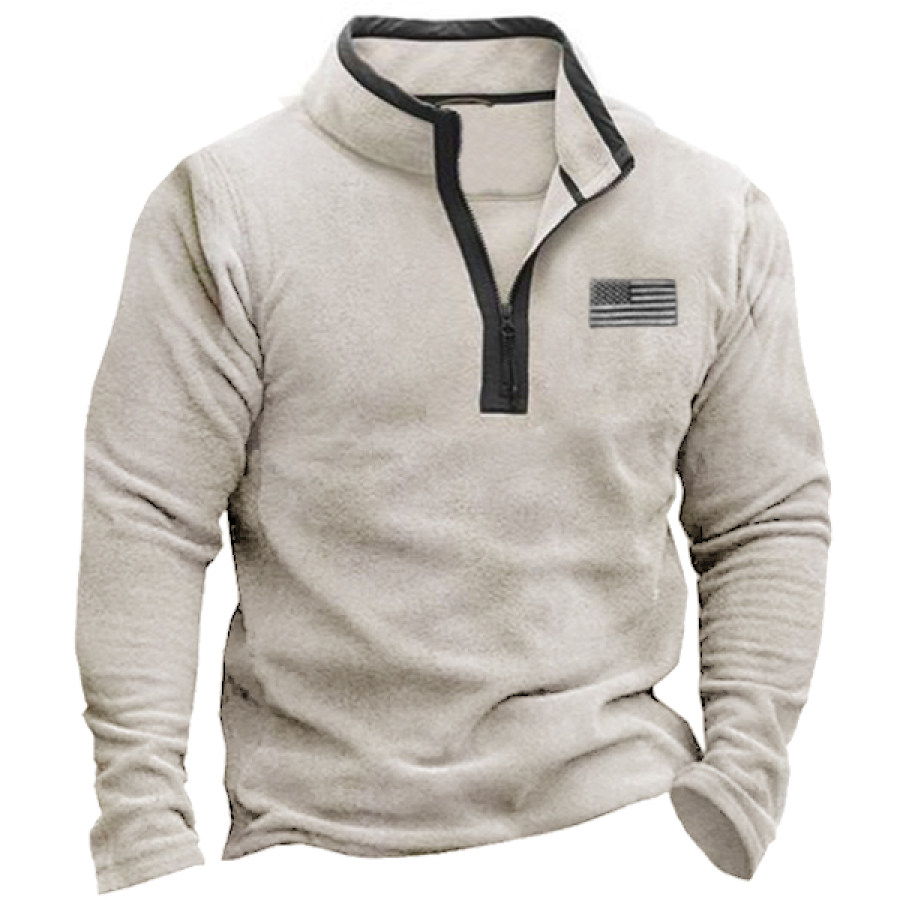 

Мужской флисовый свитшот с американским флагом на молнии до половины уличный тактический пуловер на молнии 1/4 винтажный флисовый воротник-стойка с мелким зерном