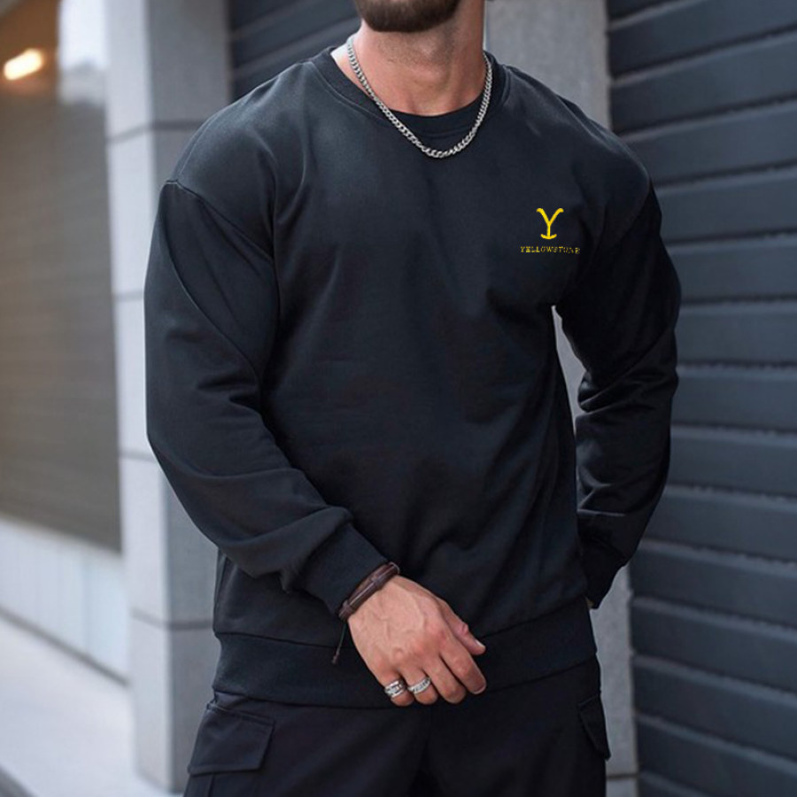 

Lässiges Herren-Sweatshirt Mit Besticktem Yellowstone-Motiv Und Rundhalsausschnitt