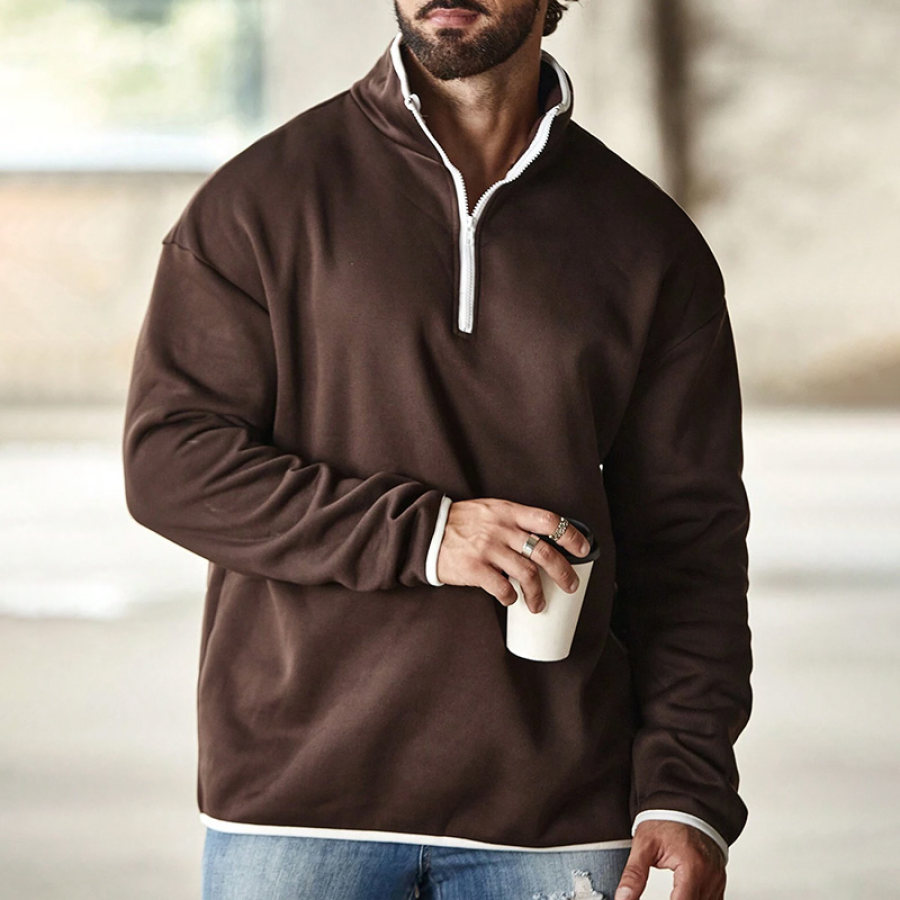 

Sweat-shirt à Demi-zip Color Block Pour Hommes Wolf Brown