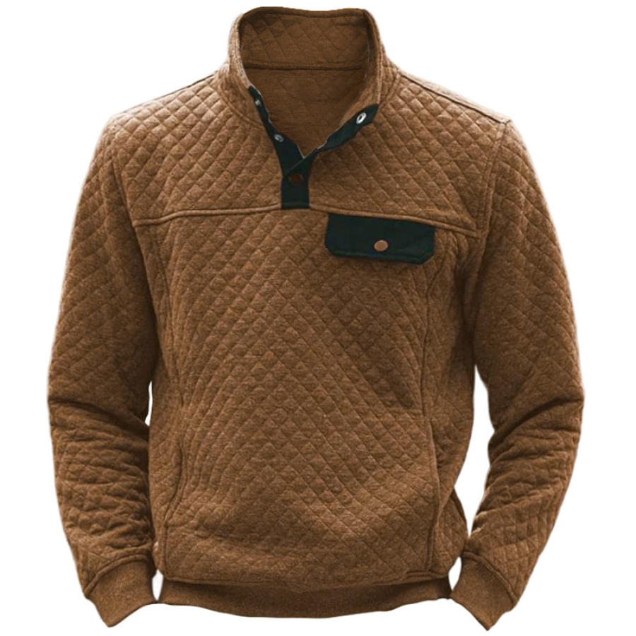 

Gestepptes Herren-Sweatshirt Mit Vintage-Tasche Und Farbblock