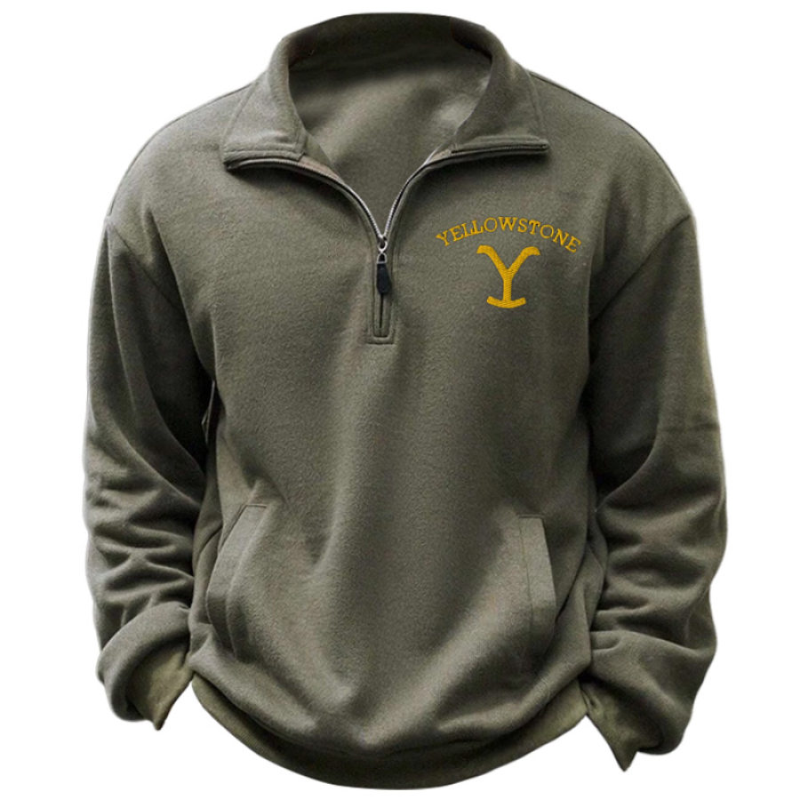 

Sudadera Con Cuello Medio Abierto Yellowstone Bordada Vintage Para Hombre