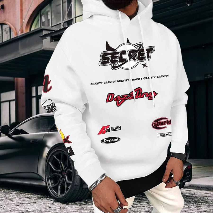 

Übergroßer Herren-Hoodie Mit Retro-Racing-Print