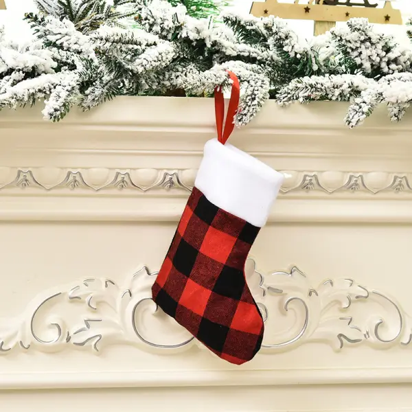 Christmas Decorations Red And Black Plaid Plush Edge Christmas Stocking Ornaments Gift Bag Gift Bag Candy Bag Pendant - Cotosen.com