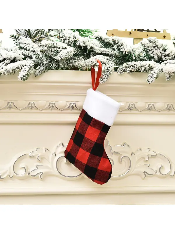 Christmas Decorations Red And Black Plaid Plush Edge Christmas Stocking Ornaments Gift Bag Gift Bag Candy Bag Pendant - Smilemay.chimpone.com 