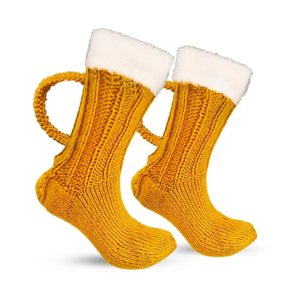 Unisex Beer Socks Terry Thick Wool Socks 3D Beer Mug Socks Floor Socks Warm Mid-calf Socks - Cotosen.com