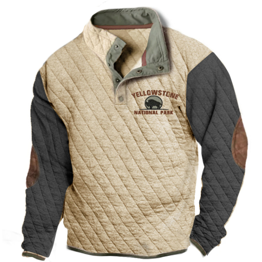 

Hombres Al Aire Libre Casual Yellowstone Bordado Acolchado Snap Sudadera Retro Contraste Grueso Táctico Pulóver