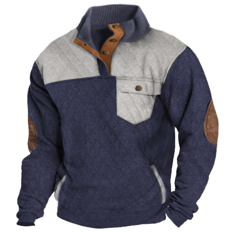 

Herren Outdoor Casual Henley Stehkragen Sweatshirt Retro Kontrast Multi-Pocket Taktischer Pullover